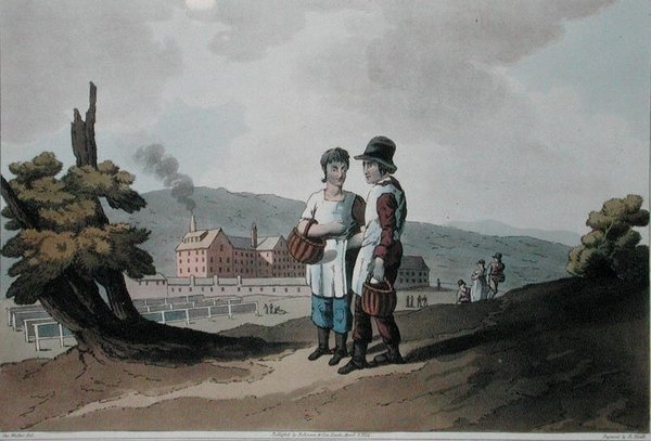 Tehdaslapset, teoksesta "Yorkshiren puku" kaiverrettu Robert Havell (1769-1832) 1814 (väri litho) tekijältä George (after) Walker