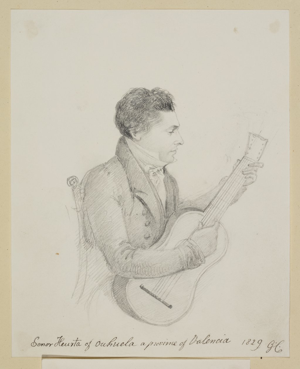 Señor Huerta Orihuelasta, Valenciasta, soittaa kitaraa tekijältä George (attr. to) Cumberland