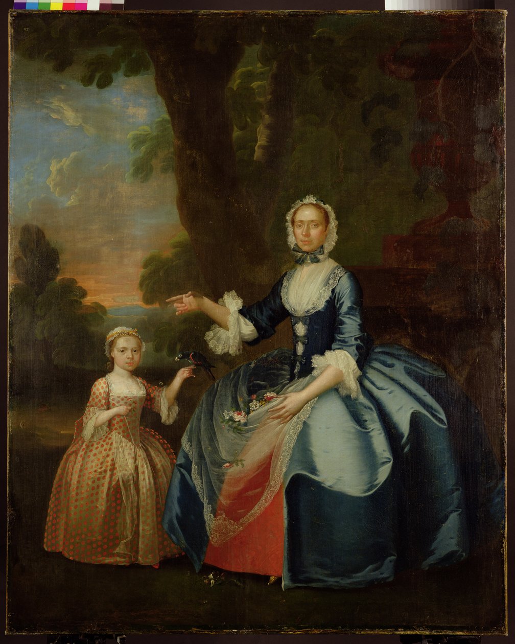 Retfordin rouva Dawsonin ja hänen tyttärensä muotokuva, noin 1749 (öljy kankaalle). tekijältä George (attr.to) Stubbs