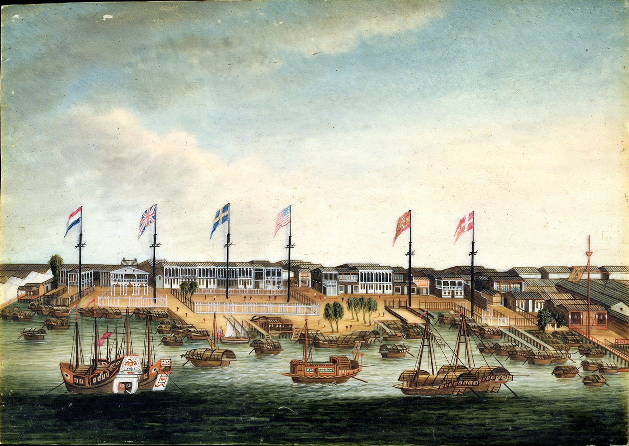 Hongit Kantonissa, ennen vuotta 1820 (öljy norsunluulle). tekijältä George (follower of) Chinnery