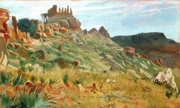Juno Lacinan temppeli, Agrigento, Sisilia (öljy paneelille) tekijältä George 9th Earl of Carlisle Howard