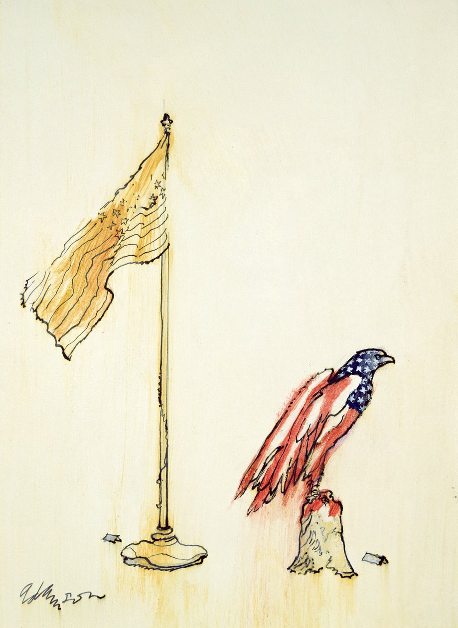 American Eagle hankki Yhdysvaltain lipun värityksen, 1985 (kynä ja väripesu aluksella) tekijältä George Adamson