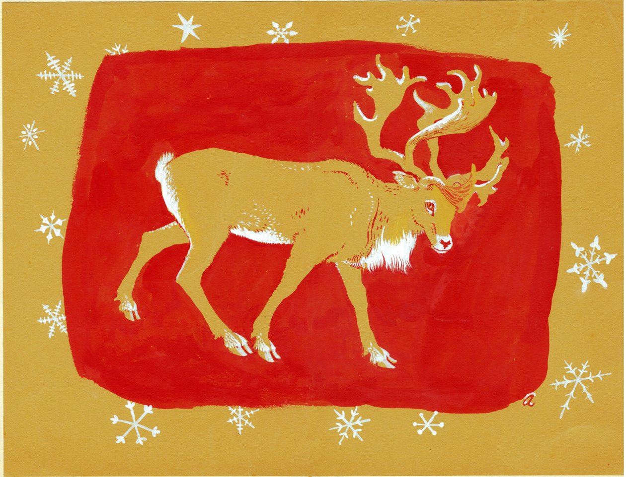 Poro, 1960-luku (guassi värillisellä kortilla) tekijältä George Adamson