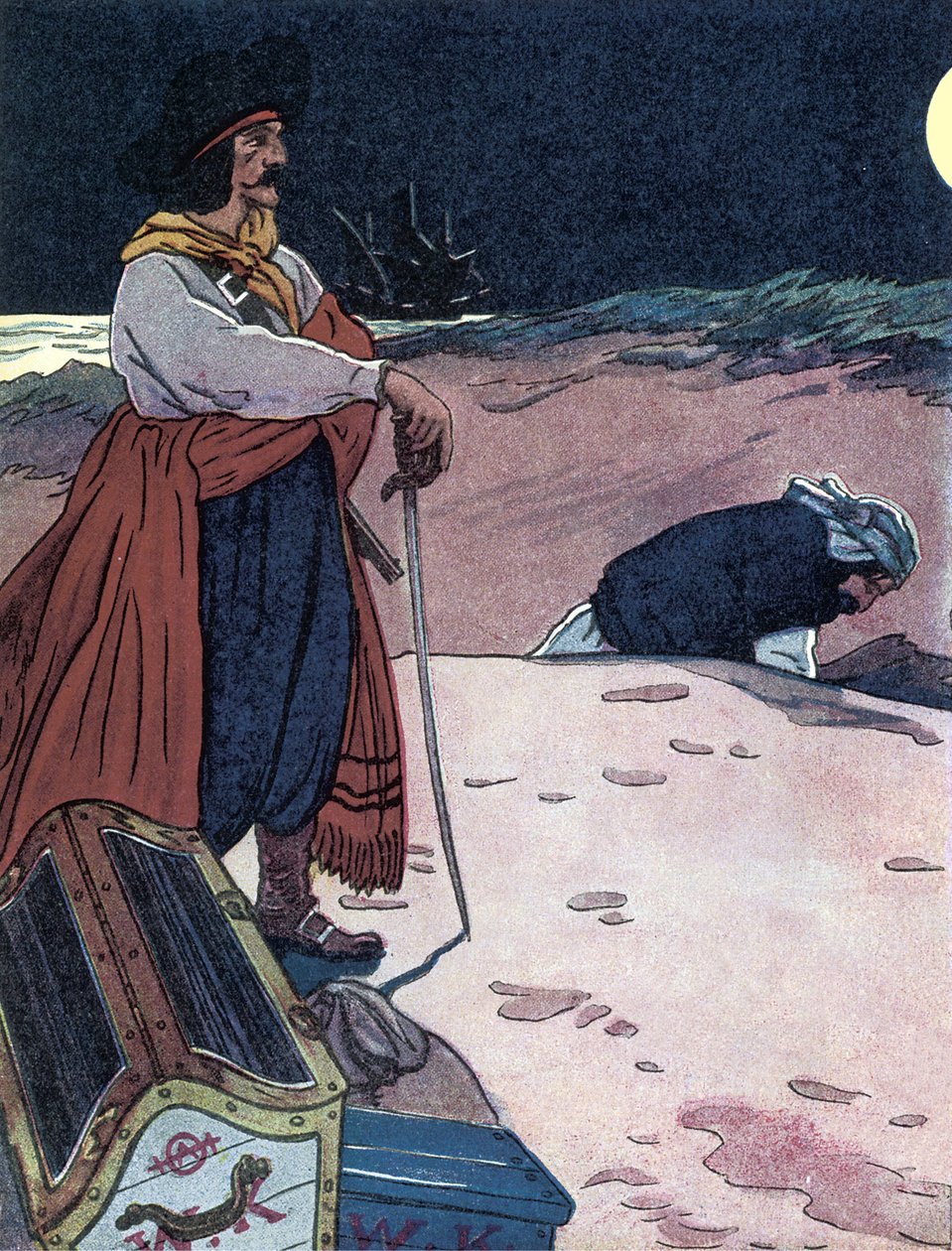 Aarre on haudattu Kuvitus George Albert Williamsin (1875-1932) "The boys book of Pirates" -kirjasta 1914 tekijältä George Alfred Williams