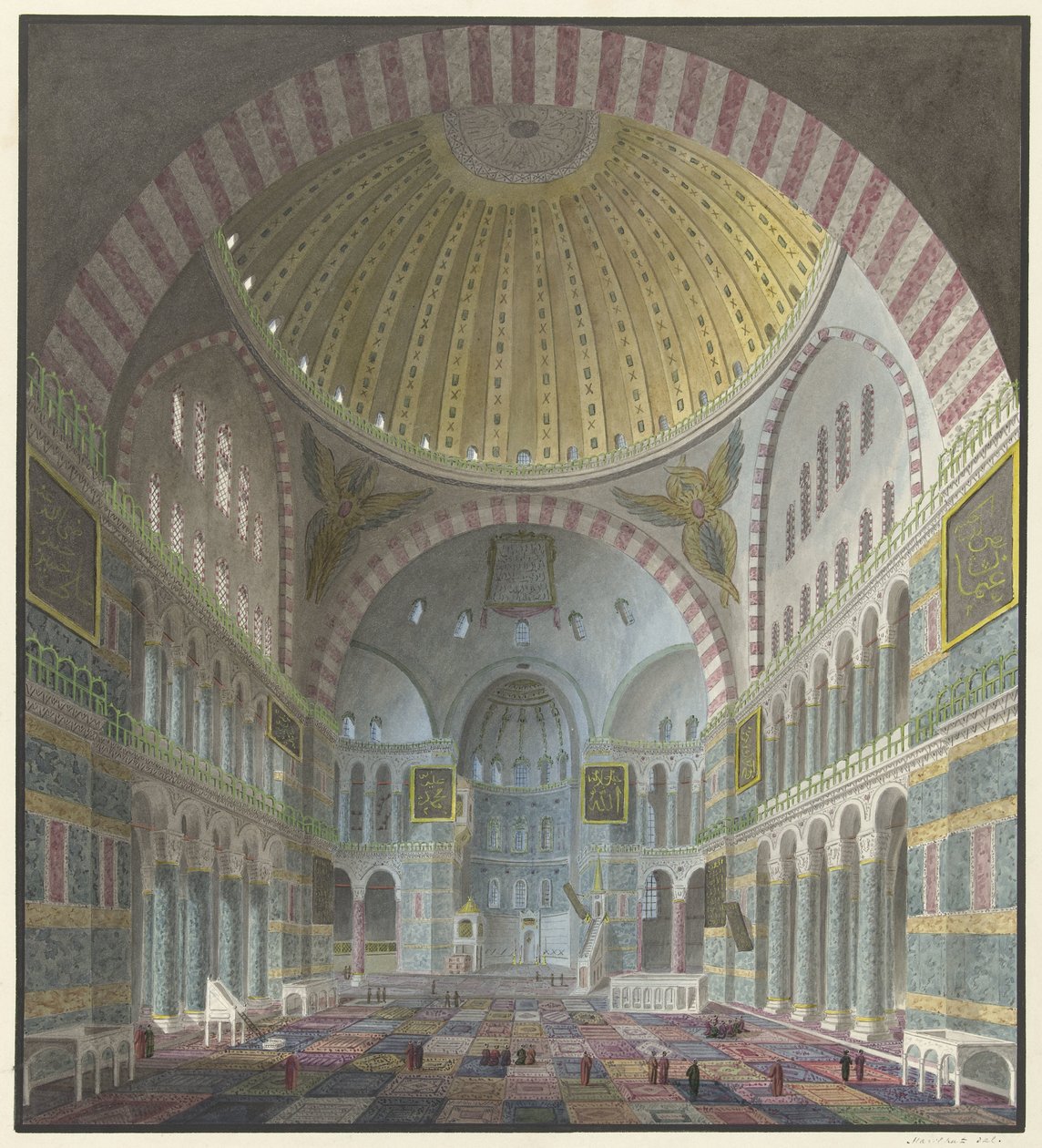 Interior de Santa Sofia amb finès turc agenollat ​​i dempeus tekijältä George Antoine Prosper Marilhat