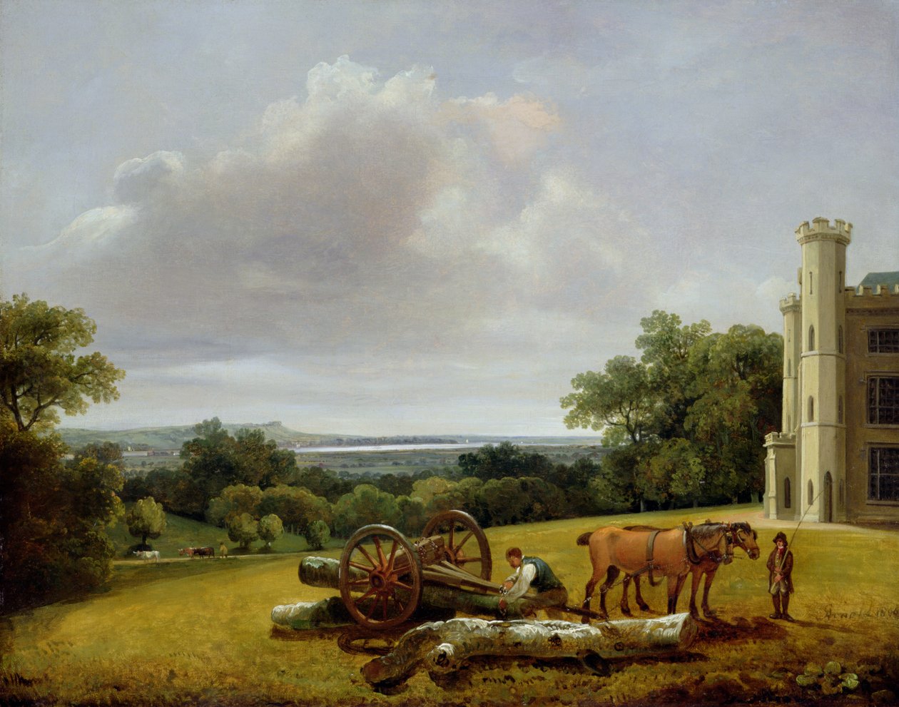 Puutavaravaunun lastaus Cave Castlessa, Yorkshire tekijältä George Arnald