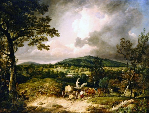 Puunkeräilijät, joista on näkymä Siddon Hillille, Highclere Park -puistoon kaukana tekijältä George Arnald