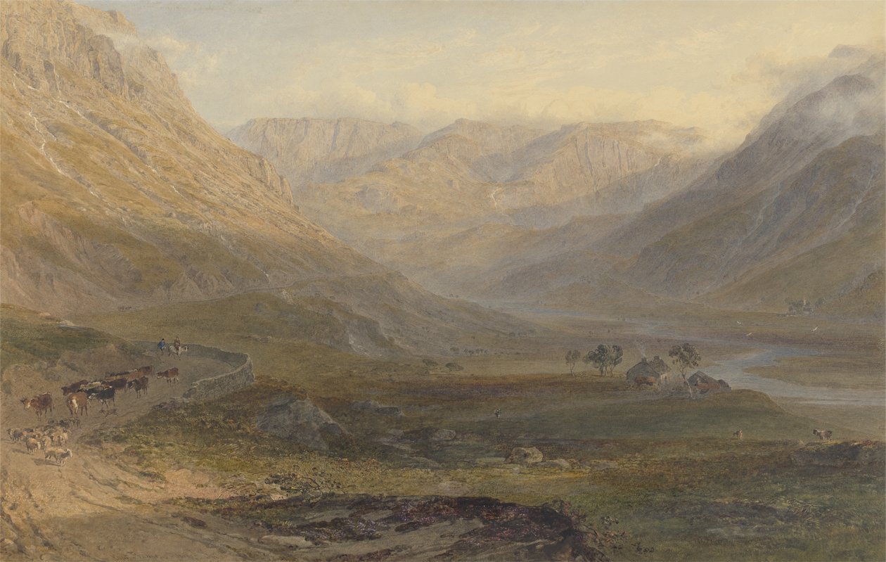 Nant Francon, North Wales, 1862 (grafiitti, wc, raapiminen ja kumi paperille) tekijältä George Arthur Fripp