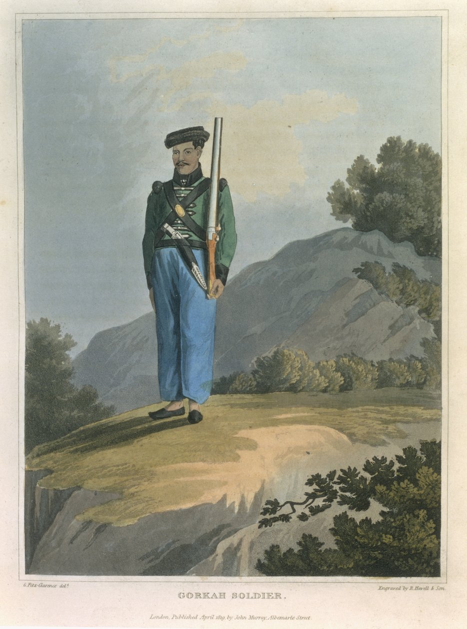 Gorkah Soldier, Journal of a Route Across India and Through Egypt, kaiverrus R. Havell and Son, pub. Kirjailija: John Murray, 1819 tekijältä George Augustus Fitzclarence