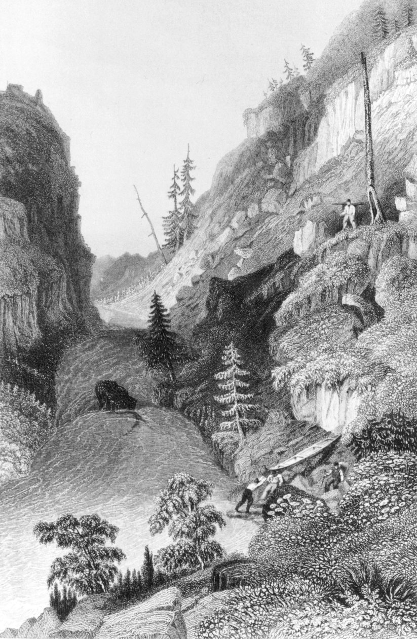 Portaali Kuurajoessa, Edward Findenin (1791-1857) kaivertamasta kertomuksesta Arctic Land Expedition to the Mouth of the Great Fish River, julkaistu 1836 tekijältä George Back