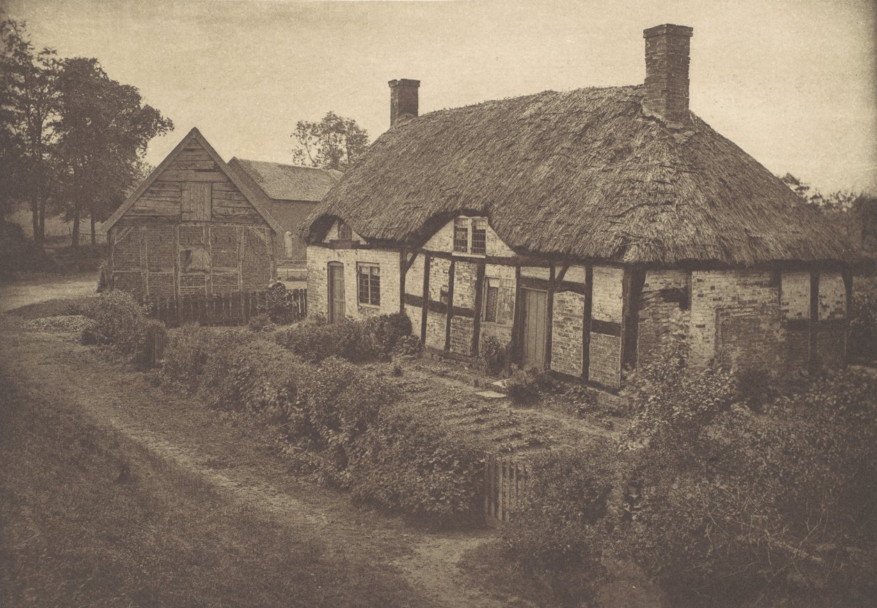 Izaak Waltonin talo Shallowfordissa, Staffordshiressa, 1880-luku, painettu 1888, 1880-luku, painettu 1888. tekijältä George Bankart