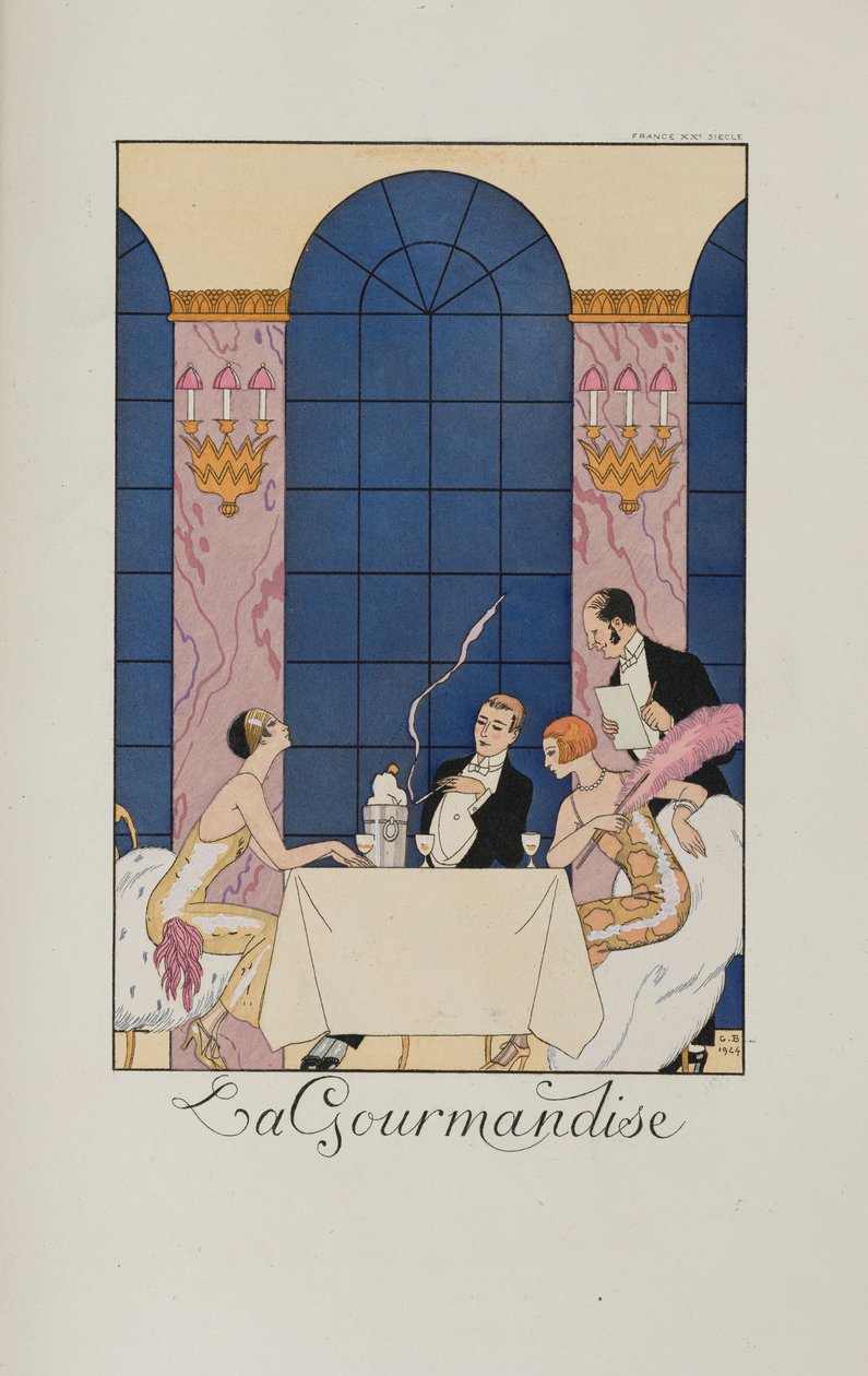 Röyhelöitä ja röyhelöitä: La Gourmandise, 1924. tekijältä George Barbier