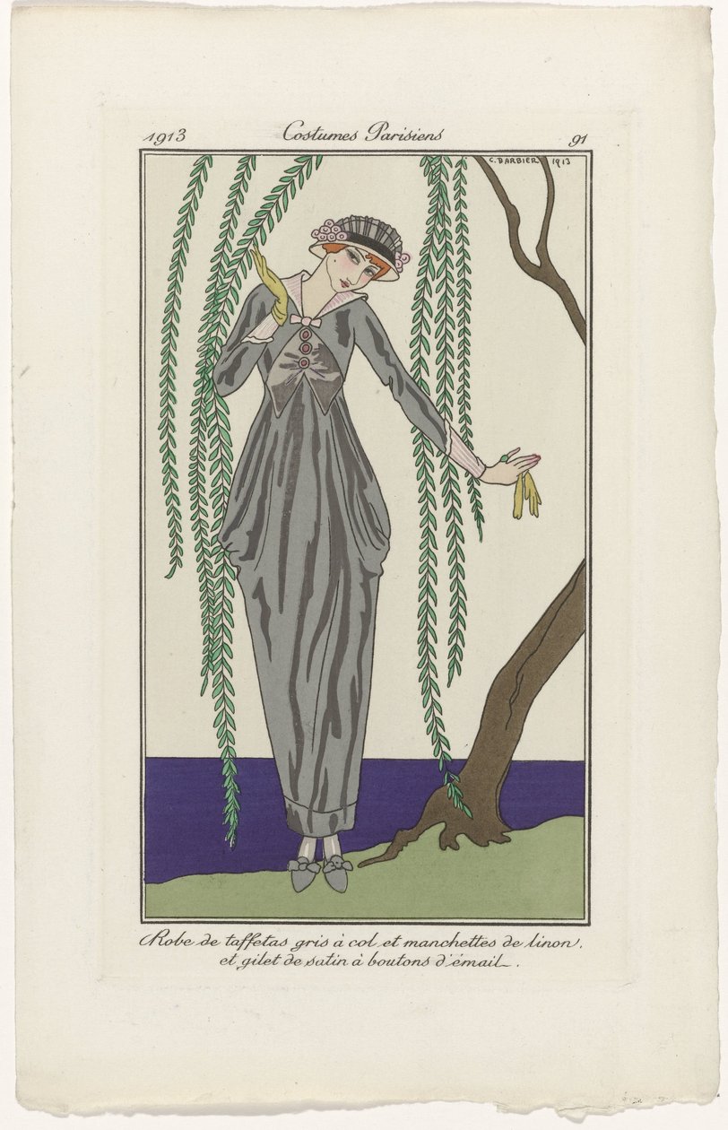 Journal des Dames et des Modes, Costumes Parisiens, 1913, nro 91: Taftipuku (...) tekijältä George Barbier