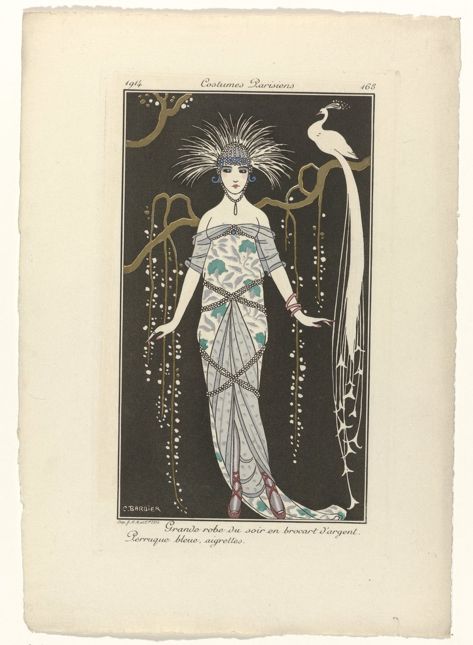 Journal des Dames et des Modes, Costumes Parisiens, 1914, nro 168: Suuri iltapuku (...) tekijältä George Barbier