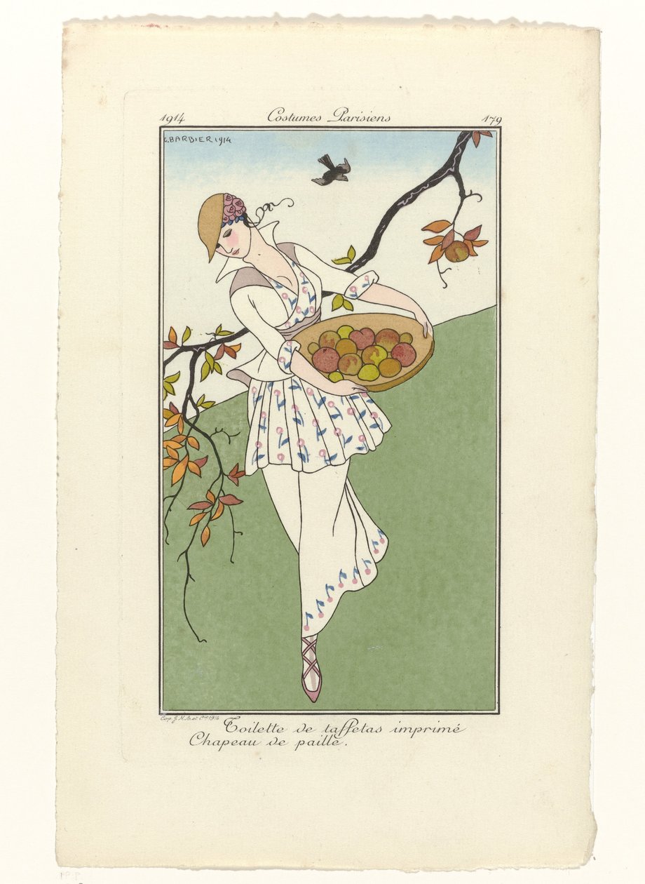 Journal des Dames et des Modes, Costumes Parisiens, 1914, nro 179: WC:t taftissa (...) tekijältä George Barbier