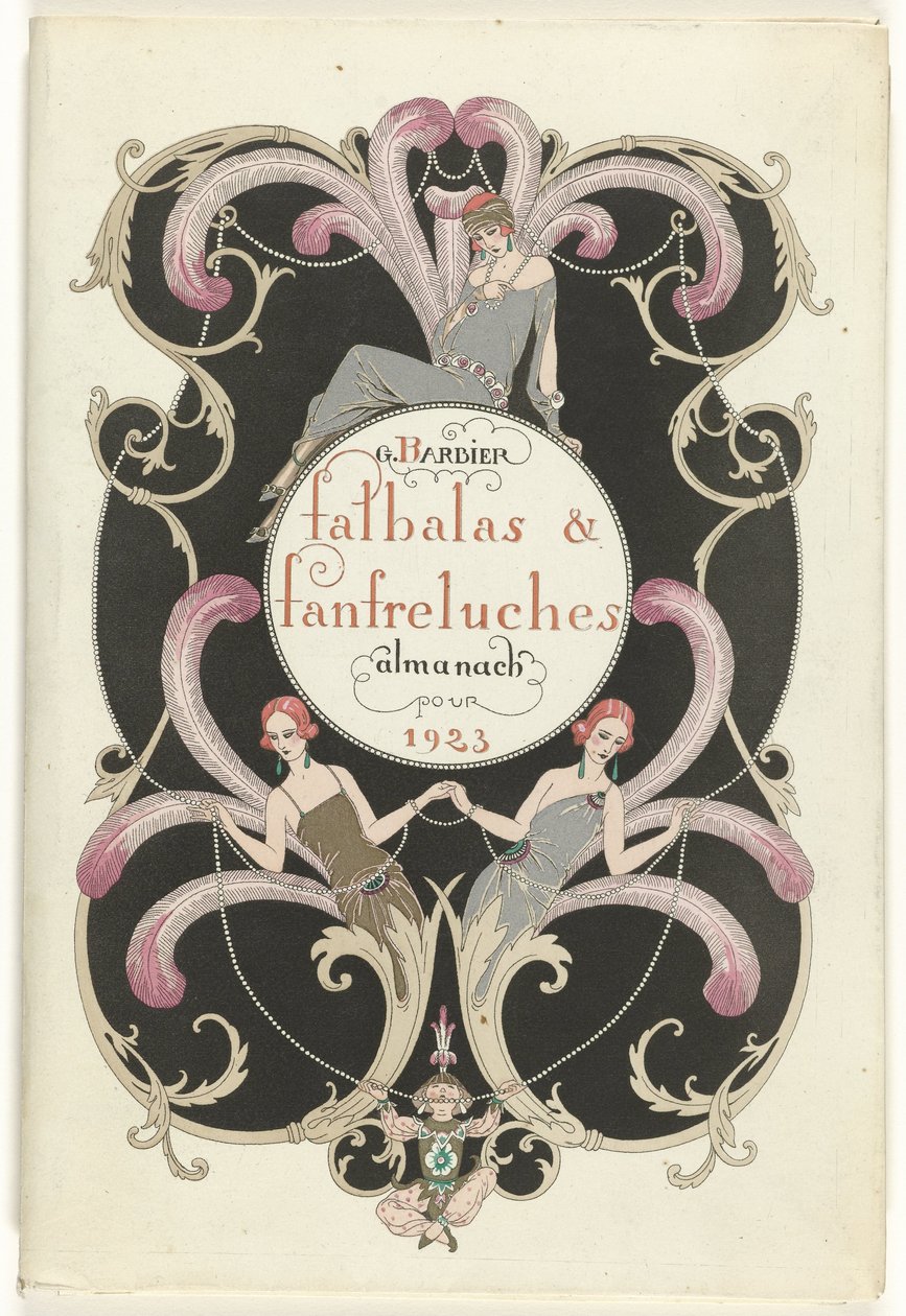 The Fashion Magazine houkuttelijana Falbalas ja Fanfreluches, nykyajan, menneisyyden ja tulevaisuuden almanakka vuodelle 1923, 2. vuosi tekijältä George Barbier