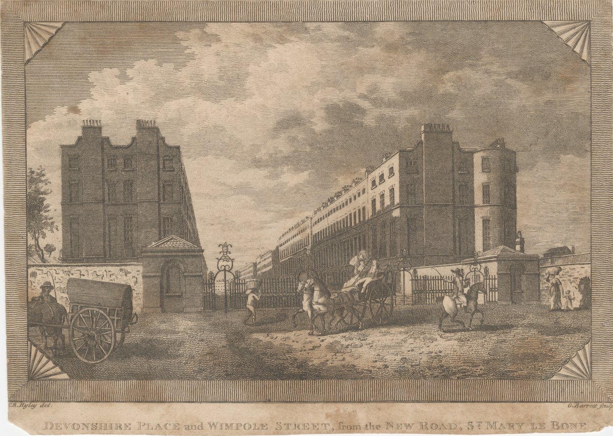Devonshire Place e Wimpole Street, da New Road, St. Mary Le Bonefinnish tekijältä George Barret