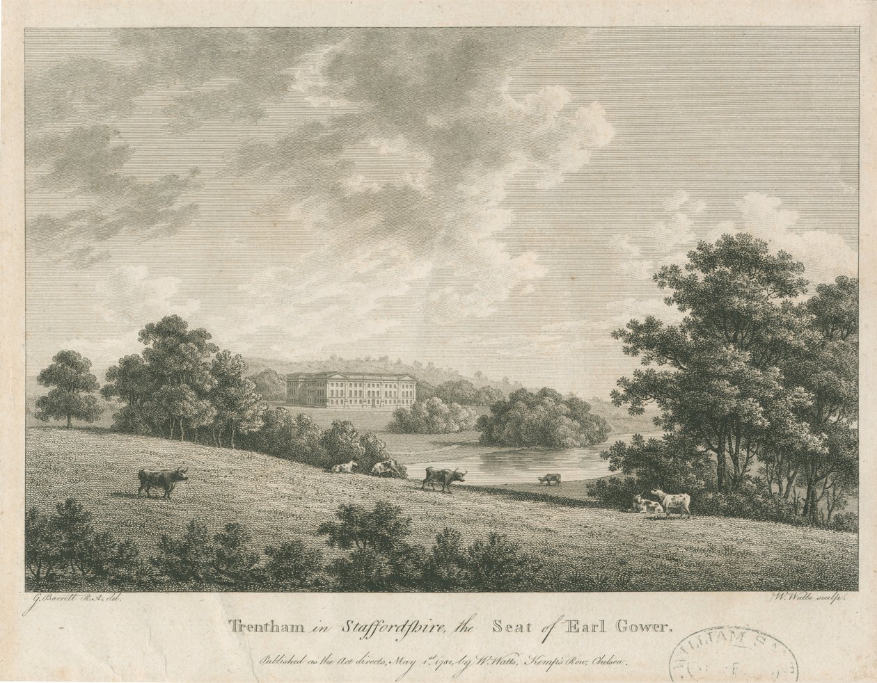 Trentham Hall: kaiverrus, nd [c 1781] (painettu) tekijältä George Barrett
