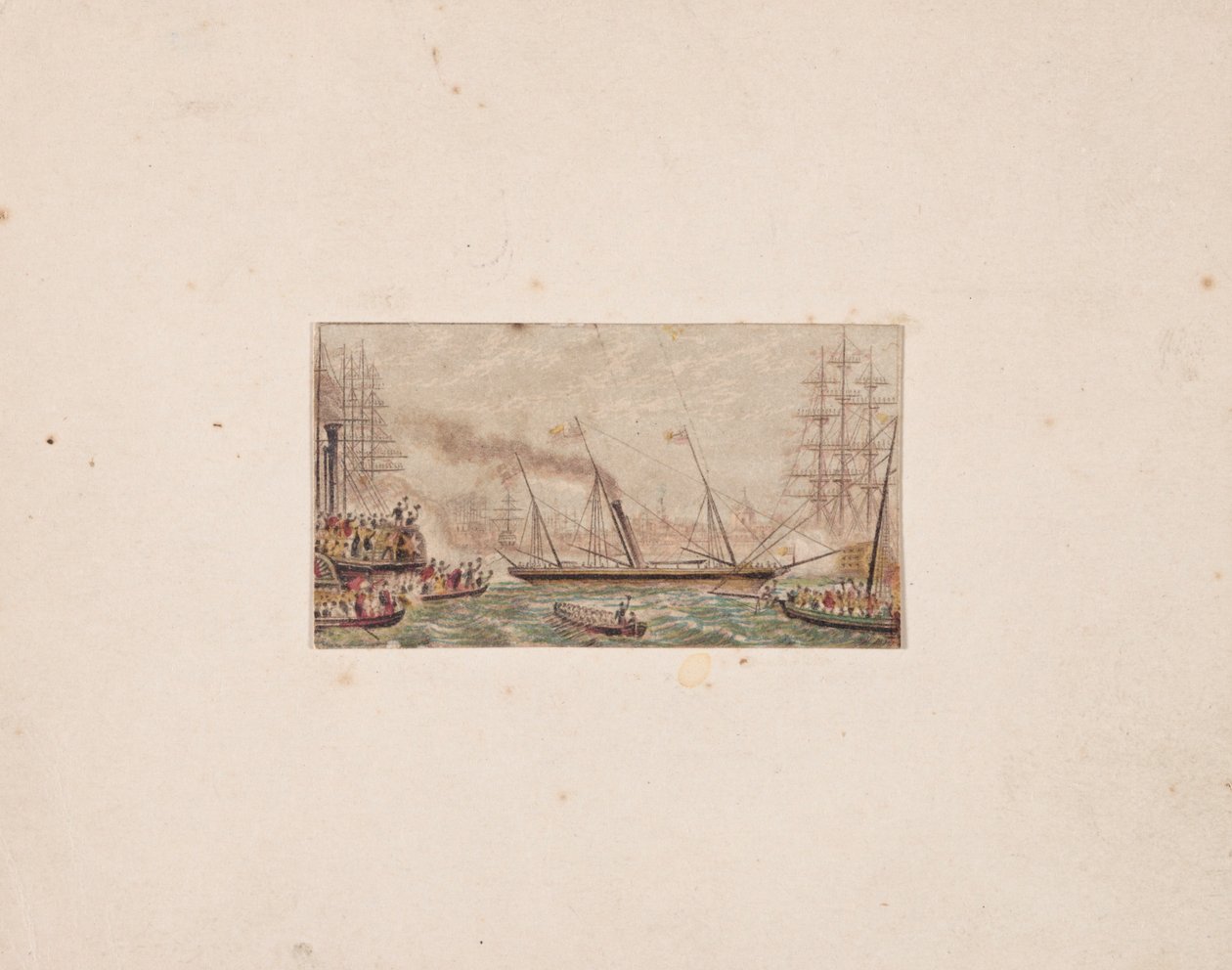 Neulalaatikkoprintti: Kuninkaallinen laivasto Kilkenny Bayssa, 1850. tekijältä George Baxter