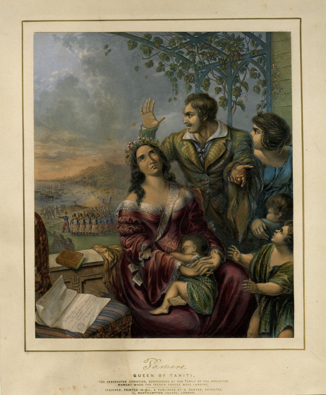 Tahitin kuningatar, vainottu kristitty Pomare, George Baxter, 1845, British Museum, British Museum tekijältä George Baxter