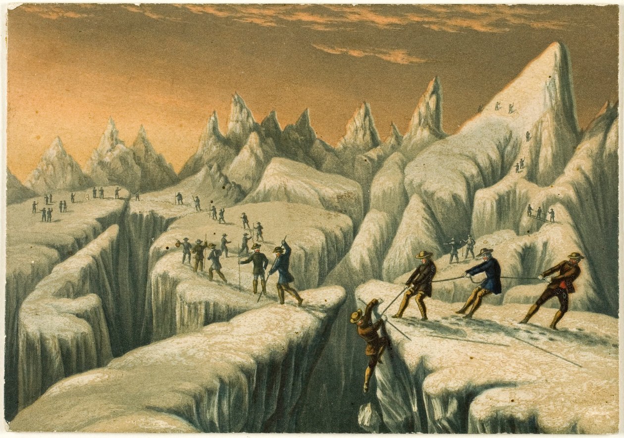 Glacier du Taconnaz, teoksesta "Mont Blancin valloitus" tekijältä George Baxter
