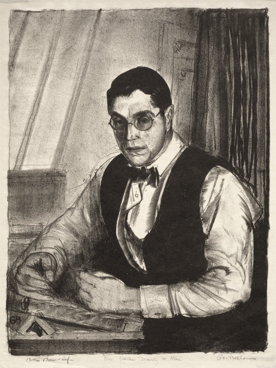 Gene Speicher piirtämässä kivelle tekijältä George Bellows