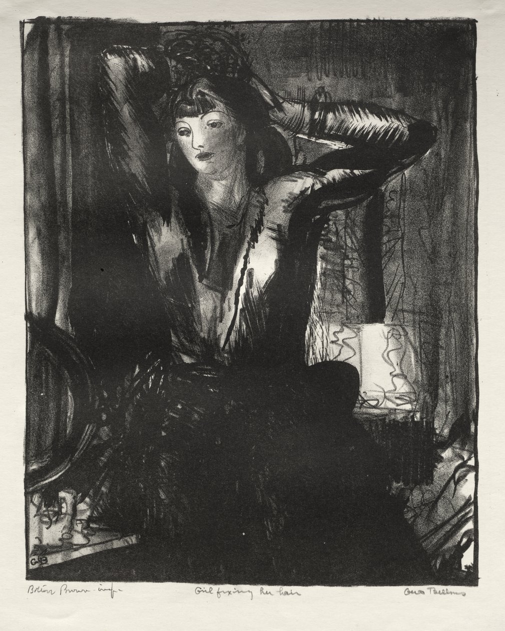 Hiuksiaan laittava tyttö tekijältä George Bellows