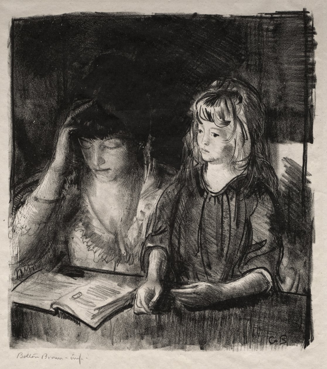 Rouva Bellows lukee tyttärelleen Annelle tekijältä George Bellows