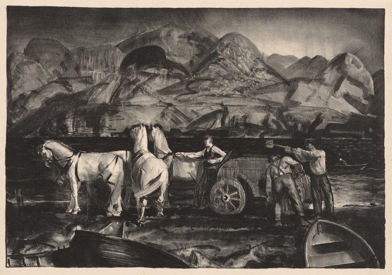 Hiekkakuormaa kuljettava valjakko tekijältä George Bellows