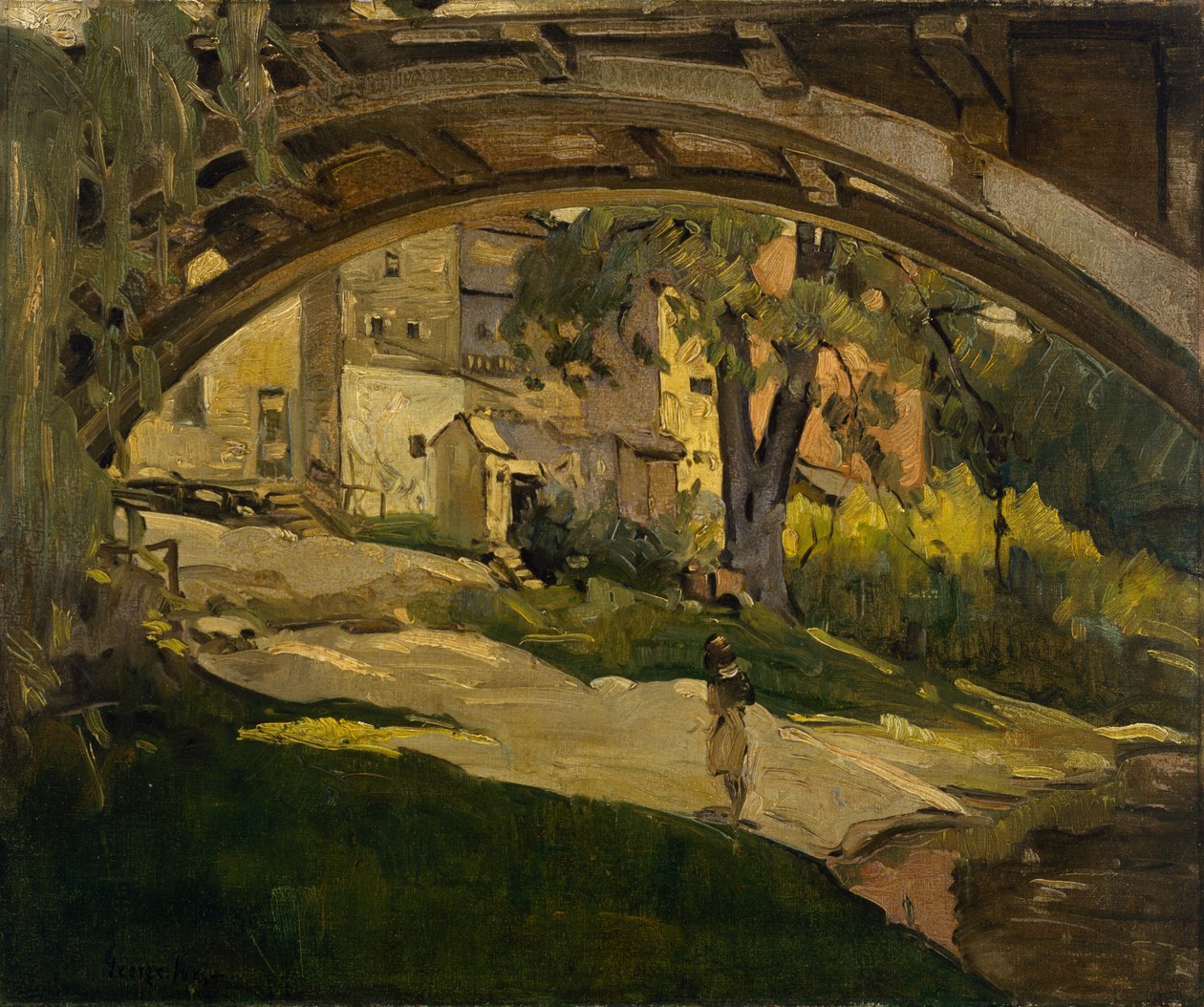 Tyttö kaarisillan alla (öljy kankaalle) tekijältä George Benjamin Luks