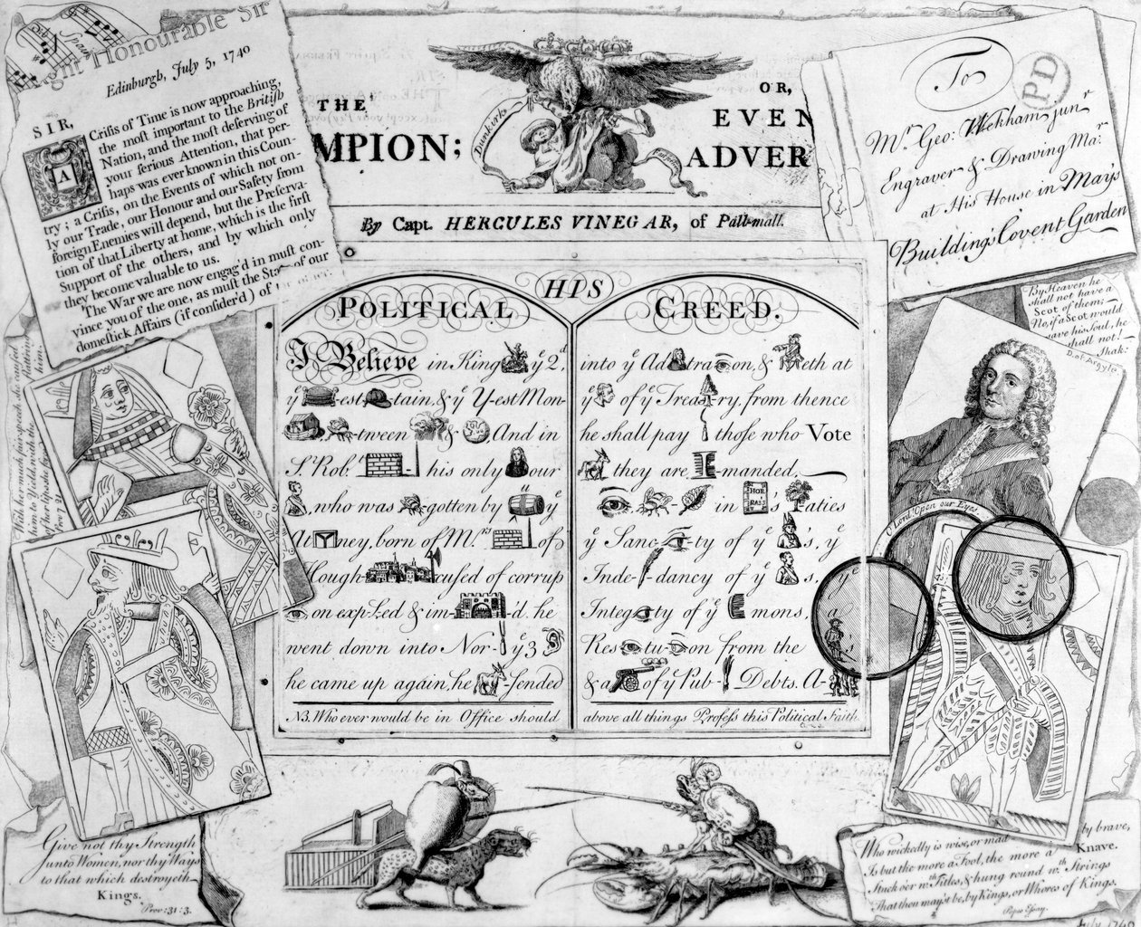 Kapteeni Hercules Vinegar of Pall Mall, Mestari tai iltamainostaja, 1744 tekijältä George Bickham