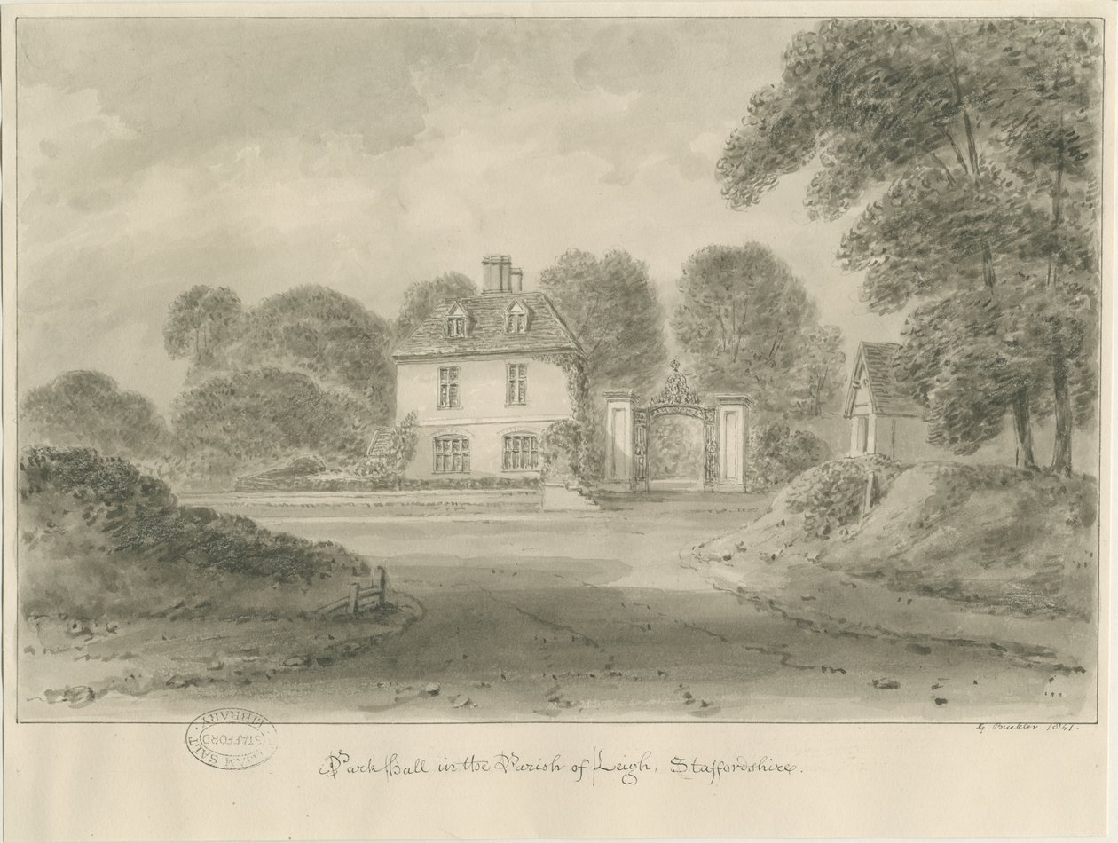 Leigh - "Park Hall": seepiapiirustus, 1841 tekijältä George Buckler