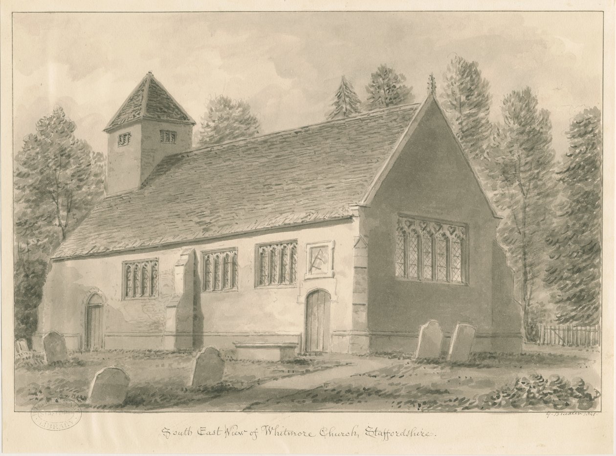 Whitmore Church: seepiapiirros, 1841 tekijältä George Buckler