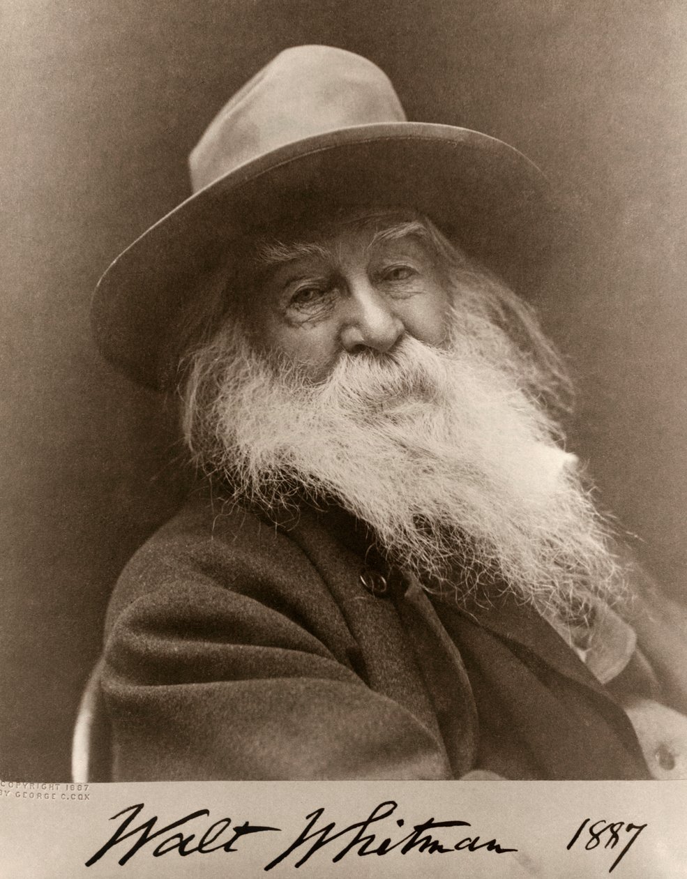 Walt Whitmanin muotokuva vuonna 1887 tekijältä George C. Cox