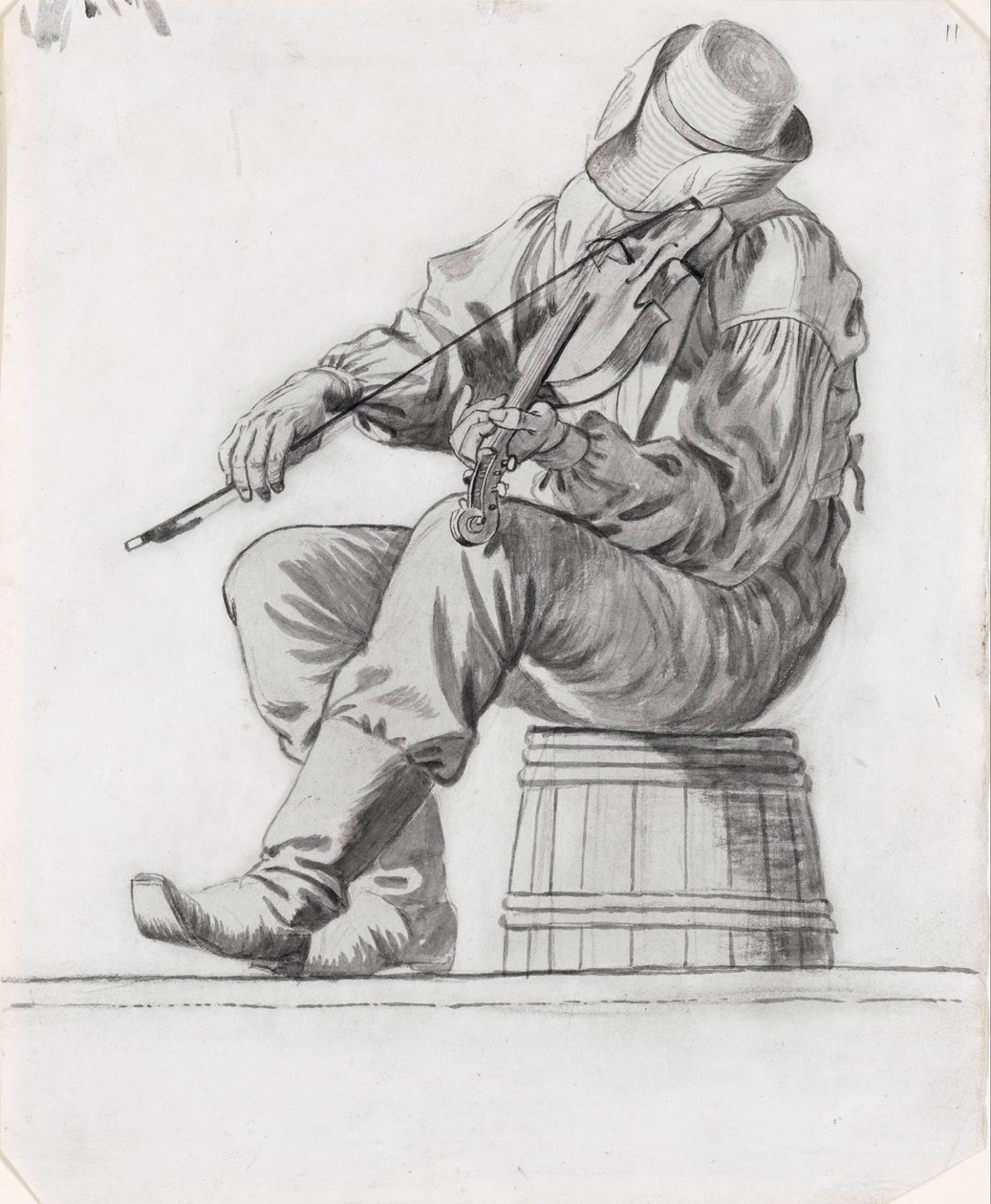 Viulunsoittaja (opinnäytetyö The Jolly Flatboatmenia varten) (etusivu) tekijältä George Caleb Bingham