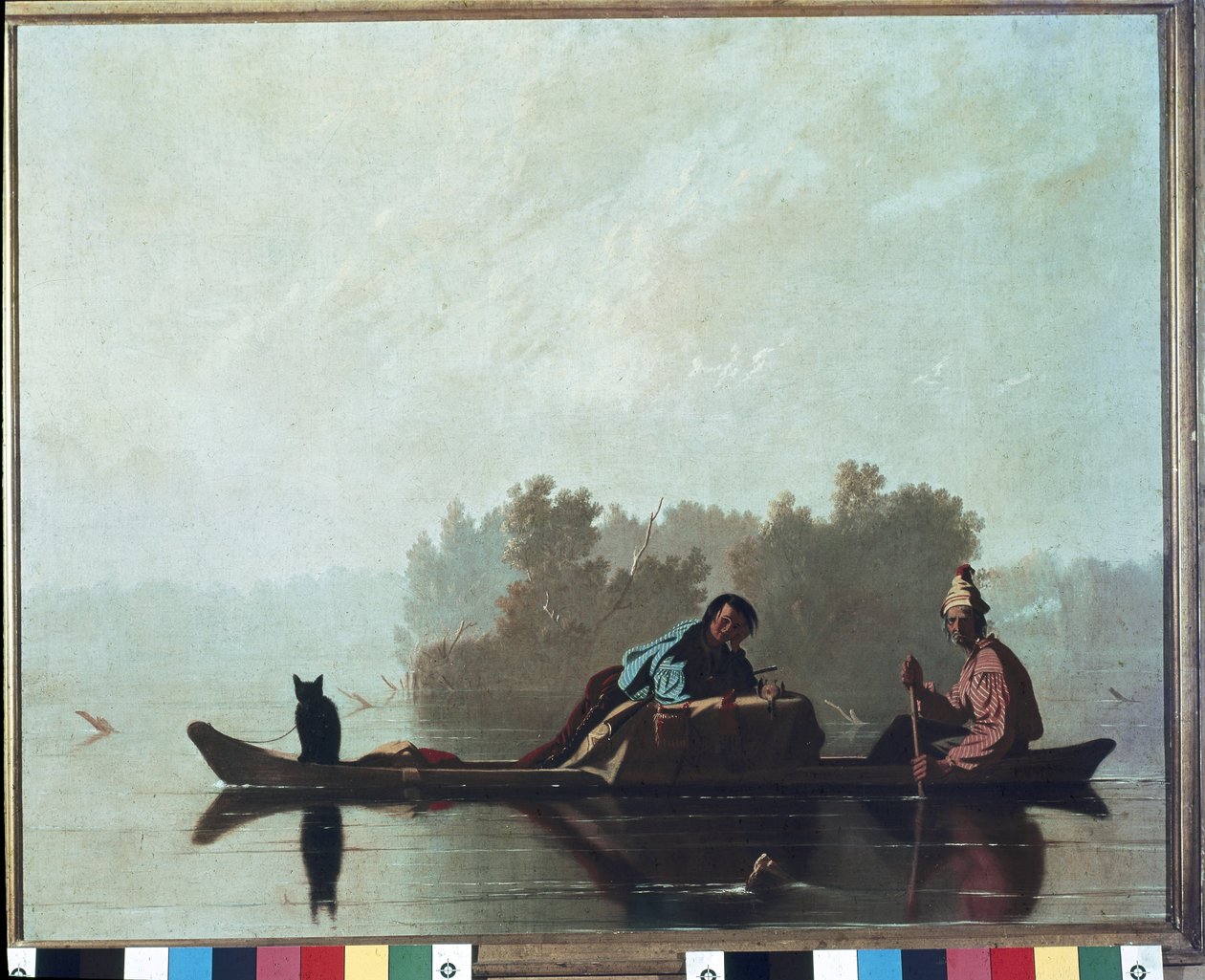 Turkiskauppiaat laskeutumassa Missouri-joen varrella tekijältä George Caleb Bingham
