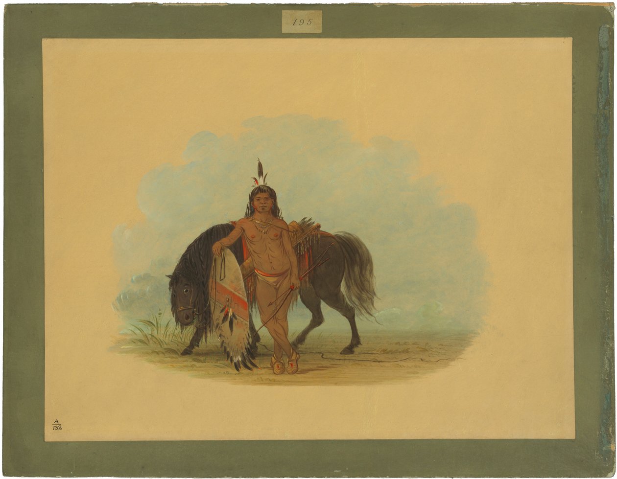 Cheyenne-soturi lepuuttaa hevostaan tekijältä George Catlin