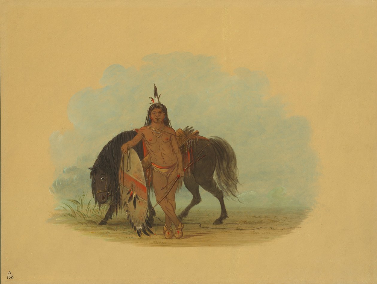 Cheyenne-soturi lepää hevostaan, 18611869. tekijältä George Catlin