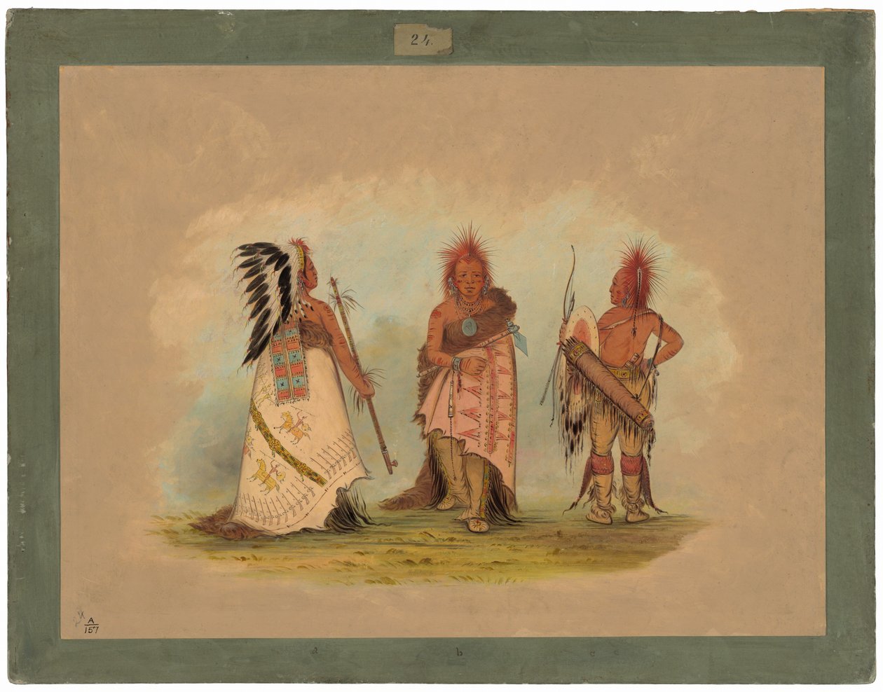Pawnee-päällikkö kahdella soturilla tekijältä George Catlin