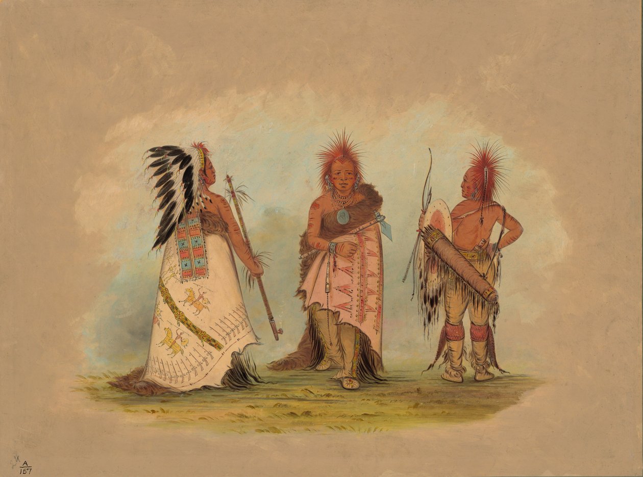 Pawnee-päällikkö kahdella soturilla, 18611869. tekijältä George Catlin