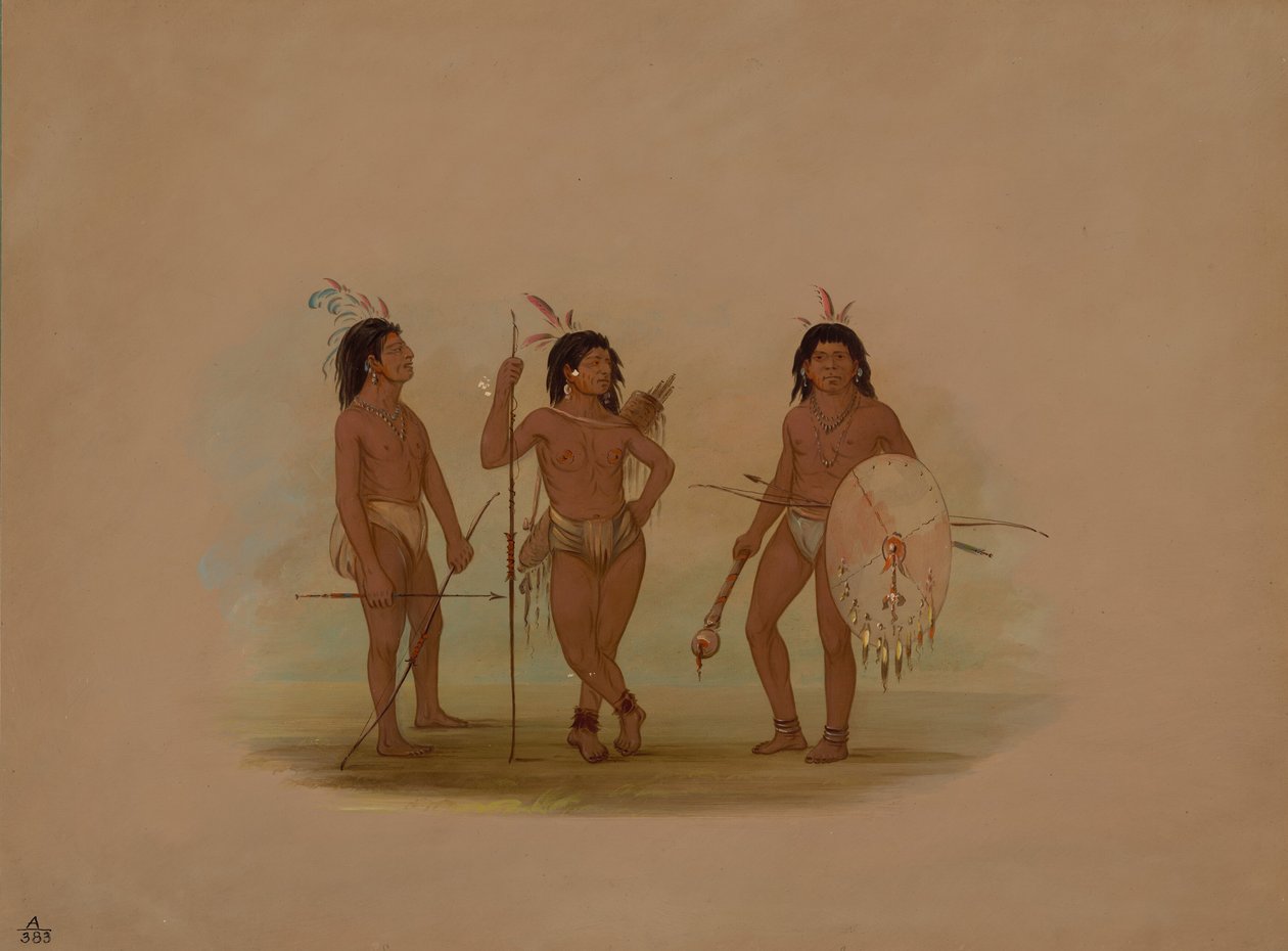 Puelchee-päällikkö ja kaksi nuorta soturia, 18541869. tekijältä George Catlin