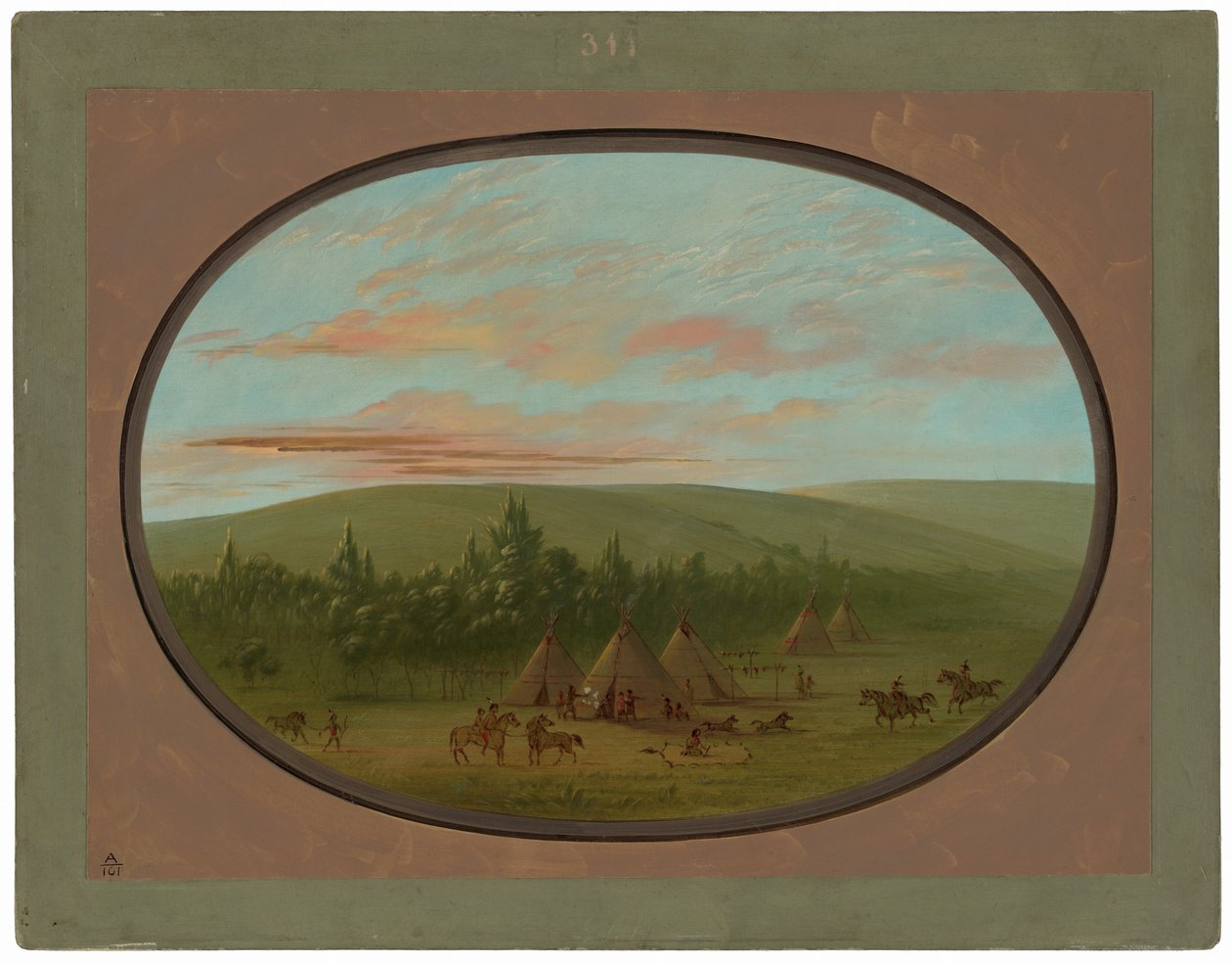 Sioux-kylä tekijältä George Catlin