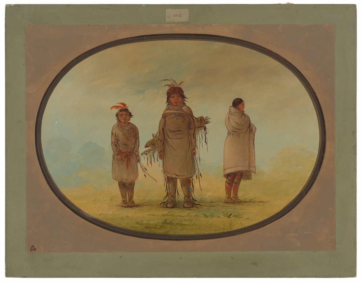 Kivisoturi, hänen vaimonsa ja poika tekijältä George Catlin