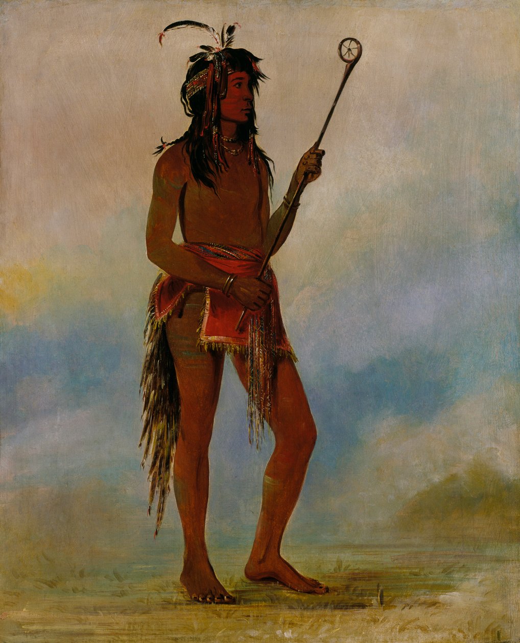 Ah-nó-je-nahge, Hän, joka seisoo molemmin puolin, arvostettu pallonpelaaja, 1835. tekijältä George Catlin