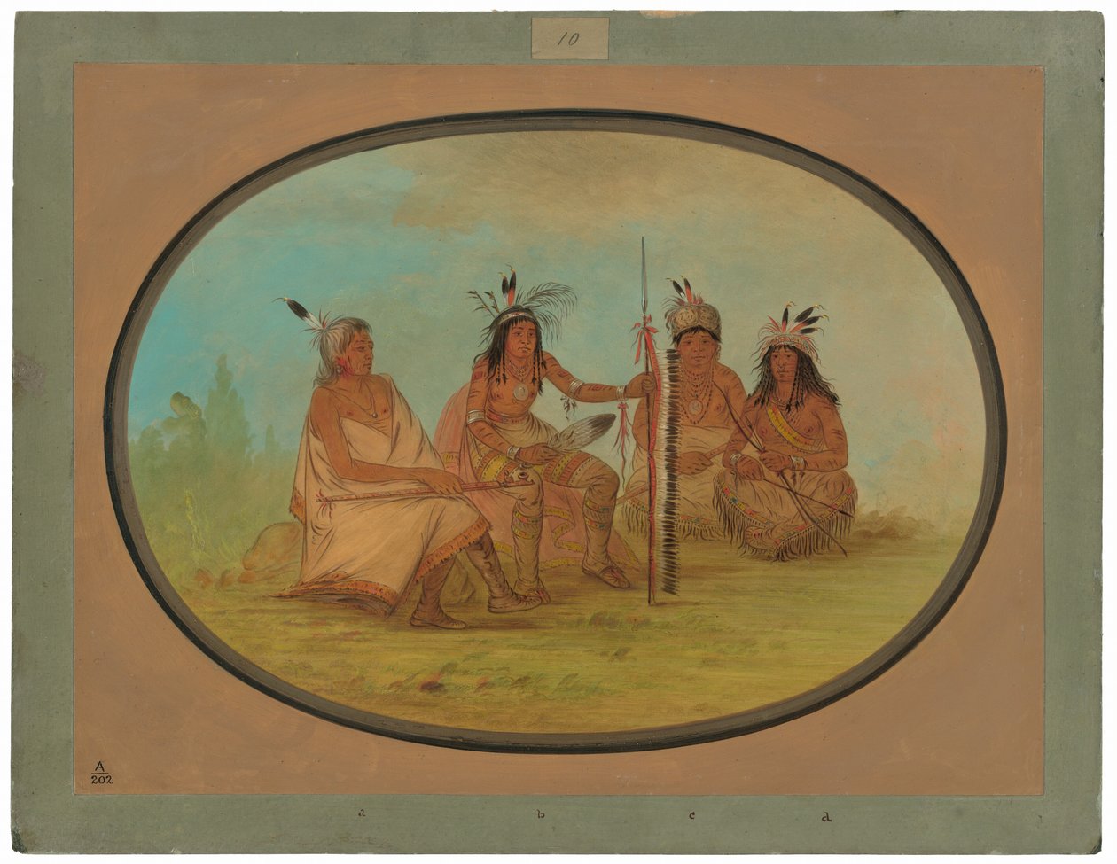 Ikääntynyt Ojibbeway-päällikkö ja kolme soturia tekijältä George Catlin