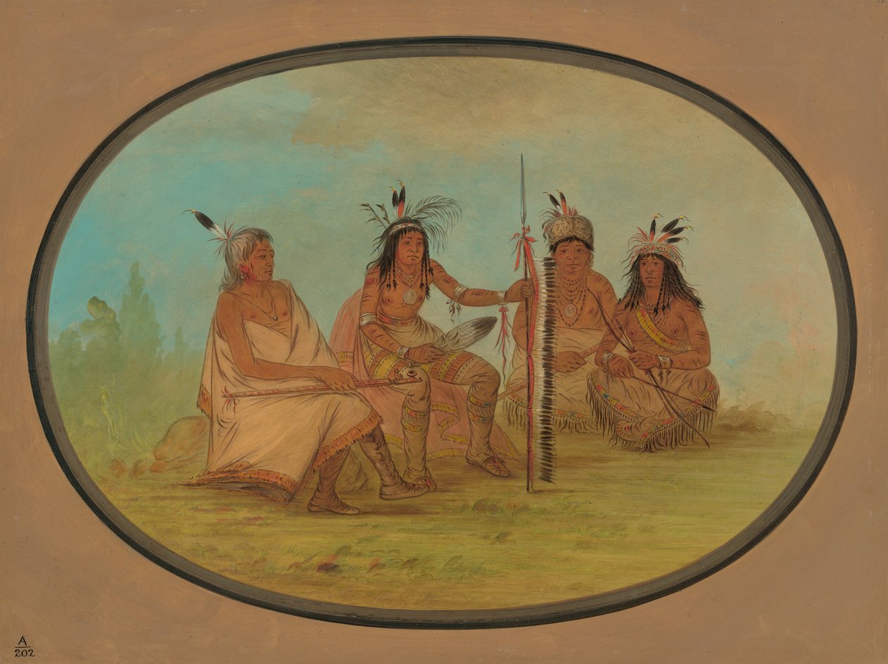 Ikääntynyt Ojibbeway-päällikkö ja kolme soturia, 18611869. tekijältä George Catlin