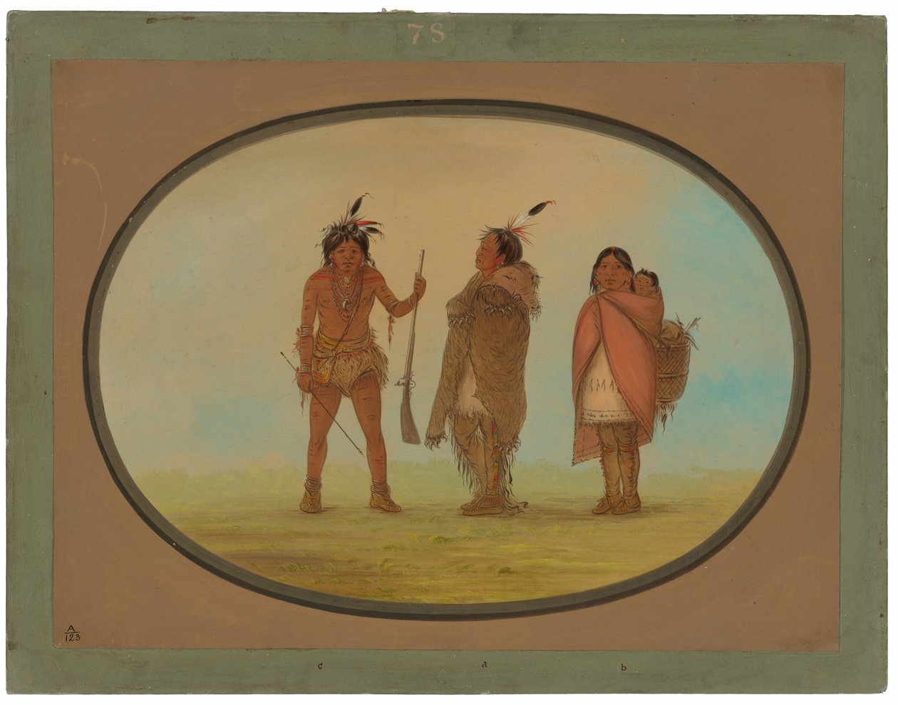 Arapaho-päällikkö, hänen vaimonsa ja soturi tekijältä George Catlin