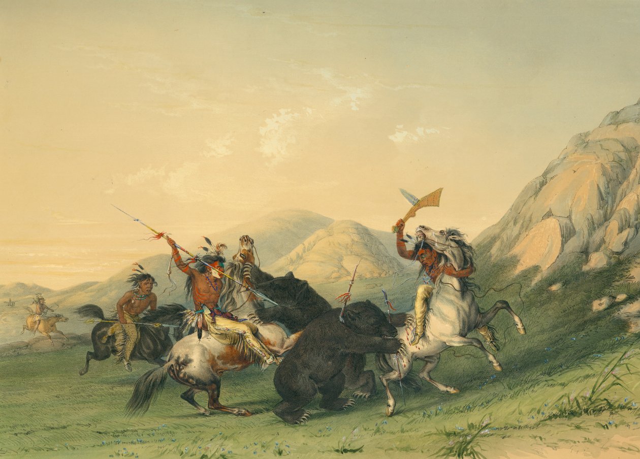 Hyökkäys Grizzly-karhua vastaan tekijältä George Catlin