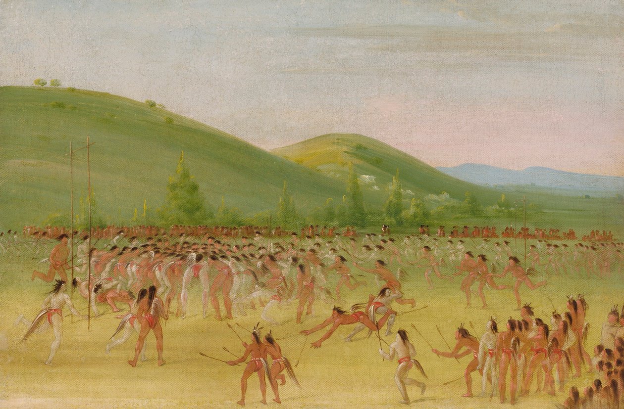 Choctawien palloleikki - pallo alaspäin tekijältä George Catlin