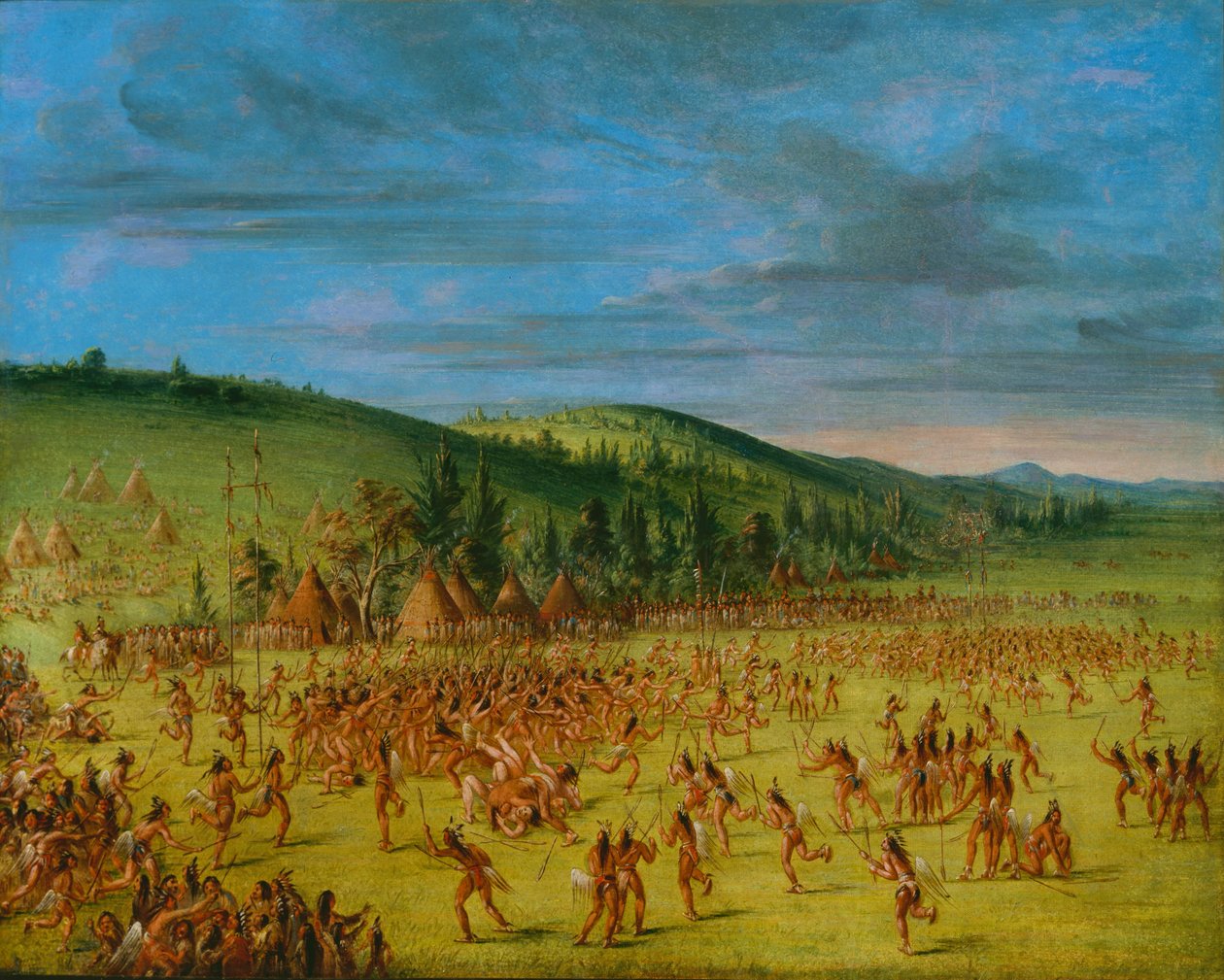 Choctawien pallopeli - pallo ylöspäin tekijältä George Catlin